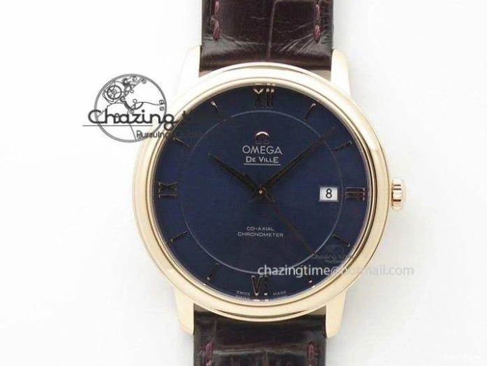 0219 Modern De Ville Date RG MKF 1:1 Best Edition White Textured Dial Roman Marker on Brown Leather Strap A 7752